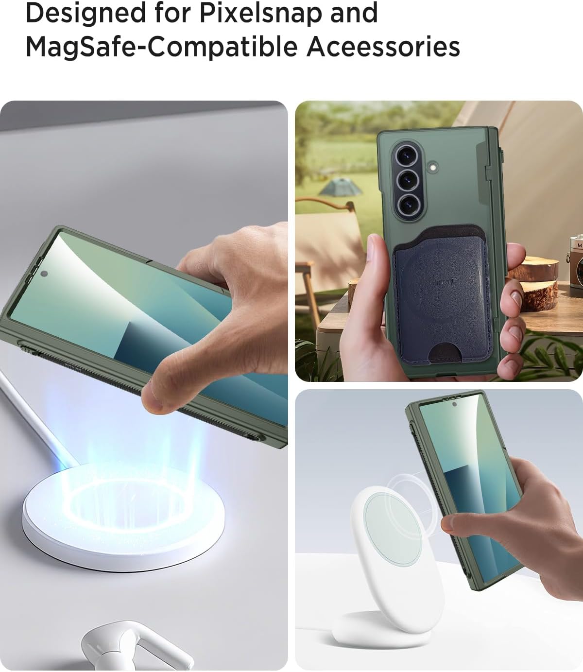 Miimall for Galaxy Z Fold 7 Case with Stylus & S Pen Slot Hinge, Compatible with MagSafe, Built-in Tempered Glass Screen Protector, Anti-Slip Matte Translucent for Z Fold 7 2025 Case, Green