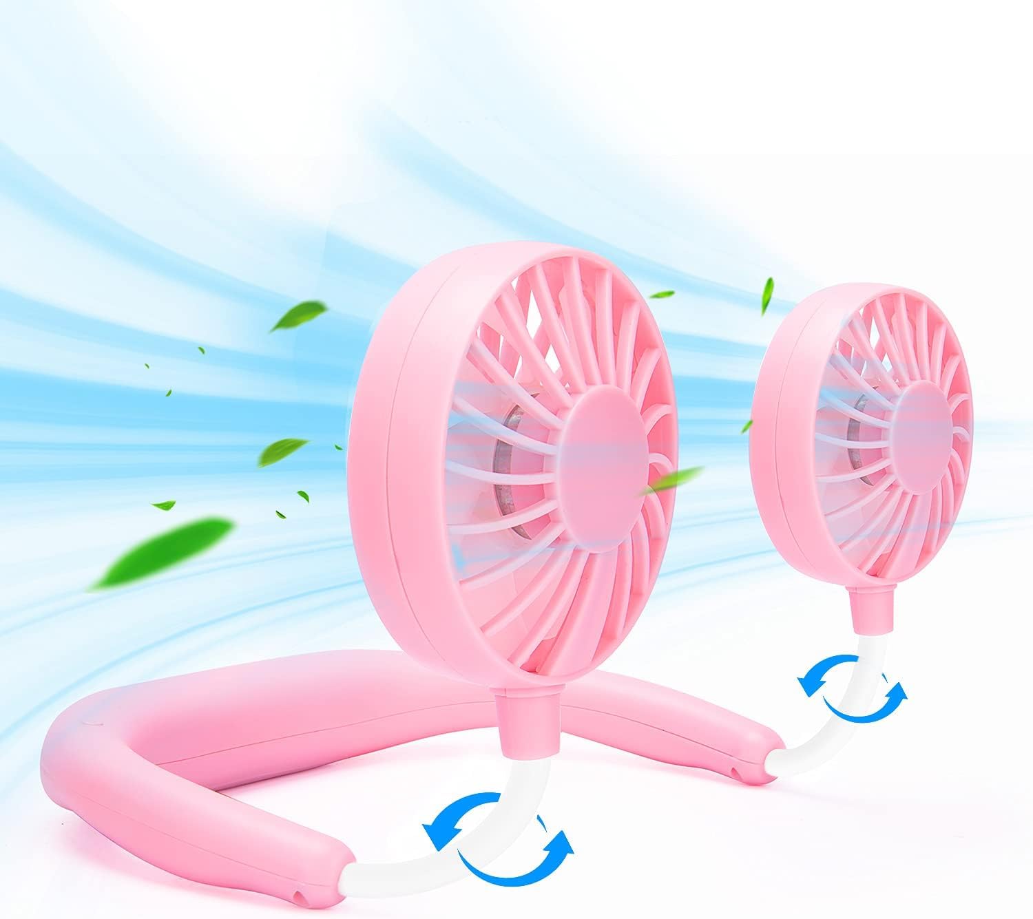 JUANANIUG Portable Neck Fan Rechargeable Personal HandFree Fan Mini USB Wearable Neckband Sport Fan 3 Speed Adjustable 360 Degrees Rotation Perfect for Working Traveling Office Reading (Pink)