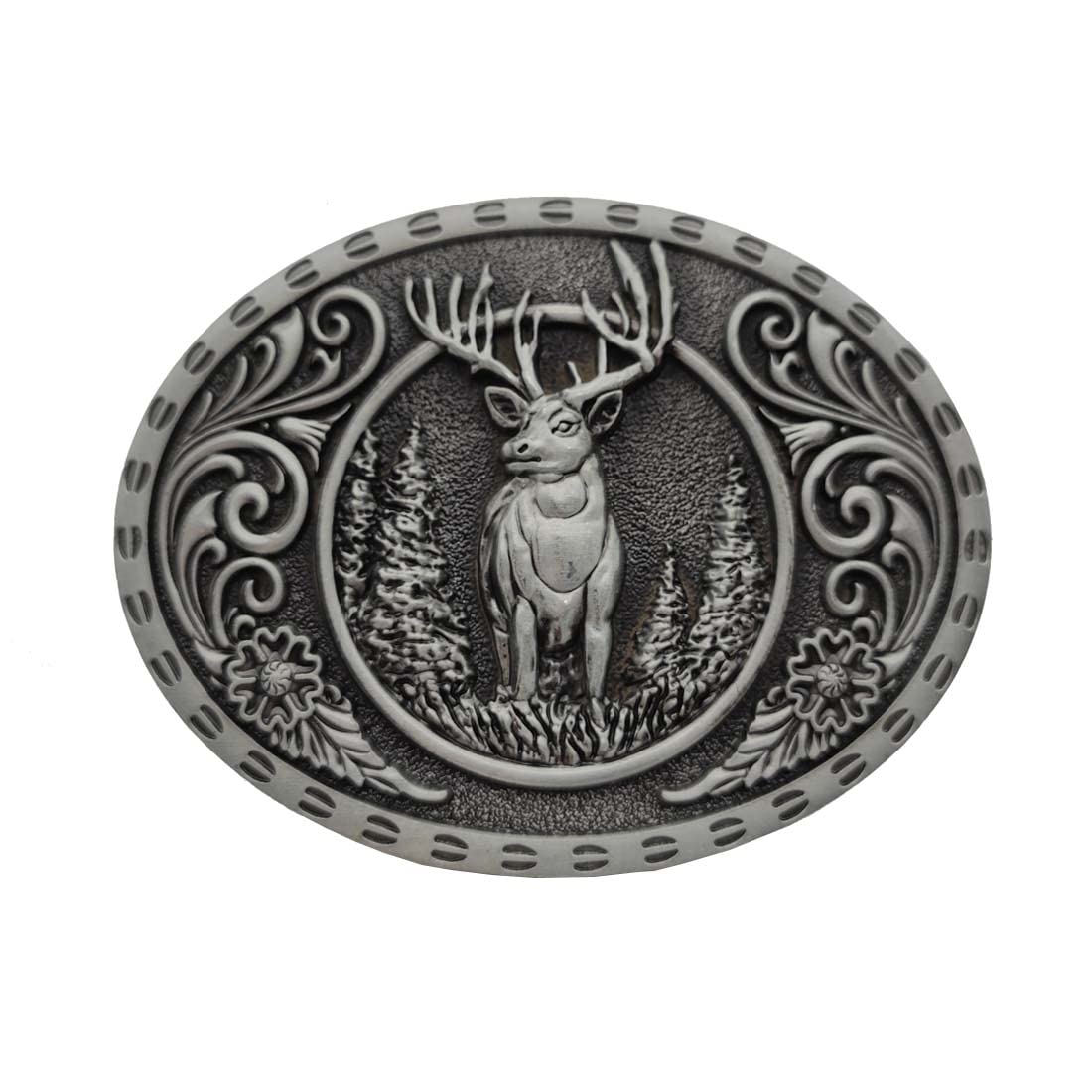 Xwest Men's Grey Wild Stag Belt Buckle Deer Buckles