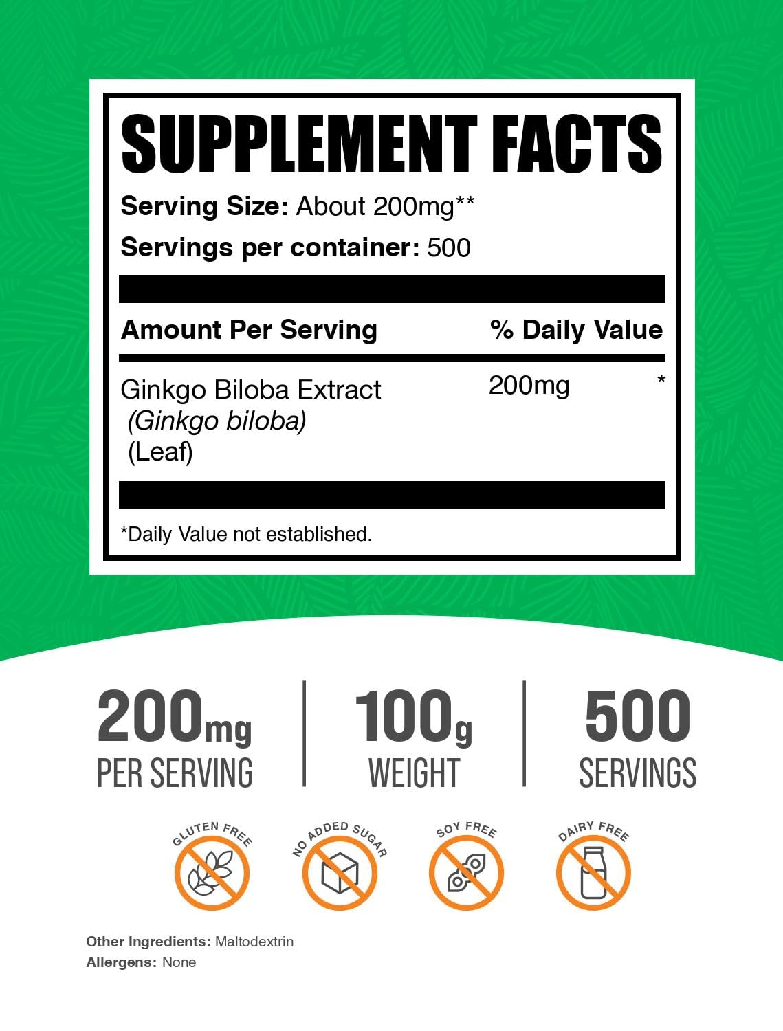 BulkSupplements.com Ginkgo Biloba Extract Powder - from Ginkgo Biloba Leaf, Antioxidant Source, Herbal Supplement - Gluten Free, 200mg per Serving, 100g (3.5 oz) (Pack of 1)