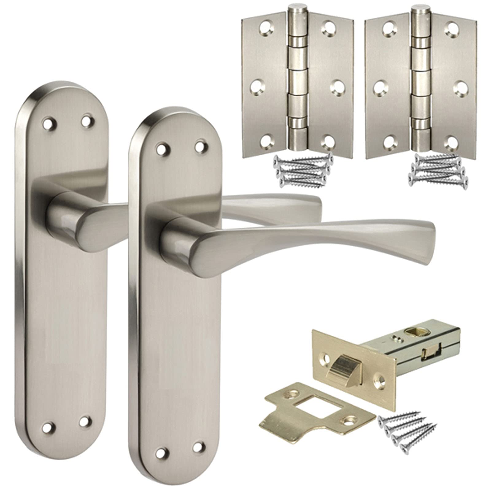 Handle Kingdom Ltd Chrome Door Handle Pack With Door Handles On Backplate, Latch & Hinges