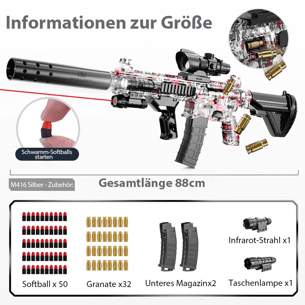 Pistolet Jouet avec Balles Souples,EVA Mousse Jouet Blaster,Pistolet à Balle Molle,Blasters en Mousse,l'entraînement en Sécurité ou au Jeu,pour 14