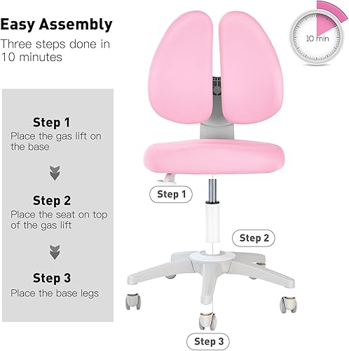 Miniatura 16 de COSVALVE Silla de escritorio para niños, silla de estudio ergonómica con altura ajustable y profundidad del asiento, silla de estudio y oficina en