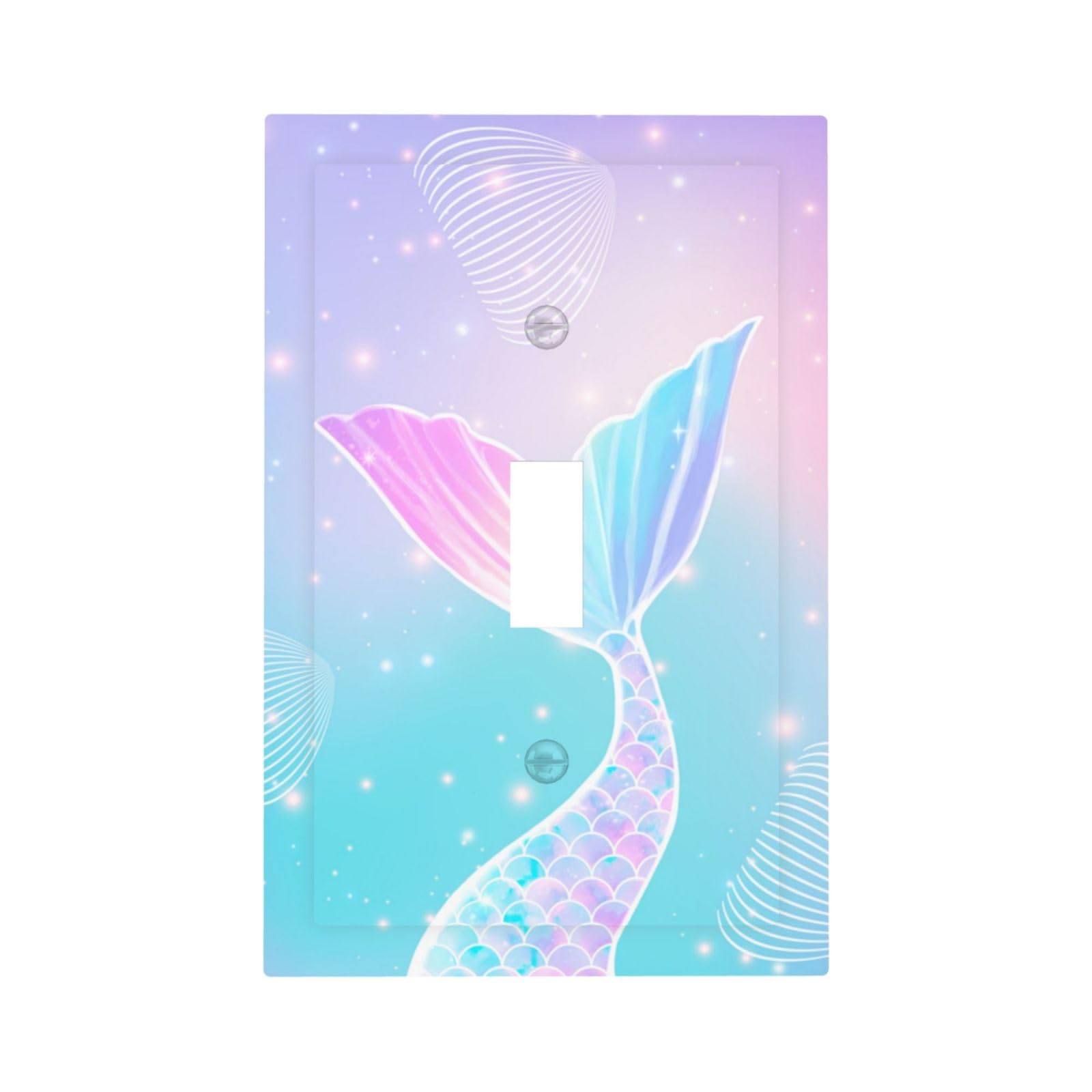 Mermaid 1 Gang Light Switch Cover Single Toggle Wall Plate Rainbow Tail Scales Jelly Fish Decorative Electrical Switchplate Covers for Nursery Girls