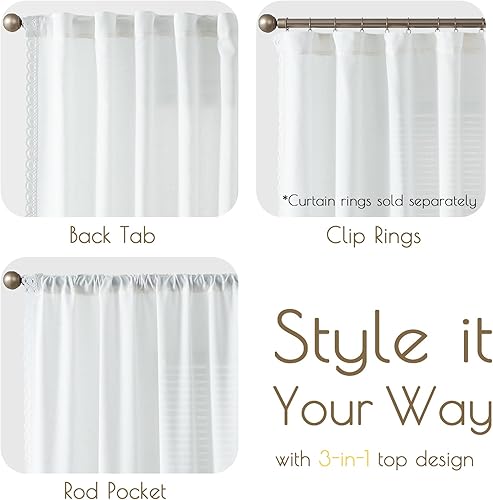 Miniatura 9 de Lazzzy Cortinas de lino blanco de 84 pulgadas de largo para sala de estar, dormitorio, bolsillo trasero, cortina semitransparente con ribete de