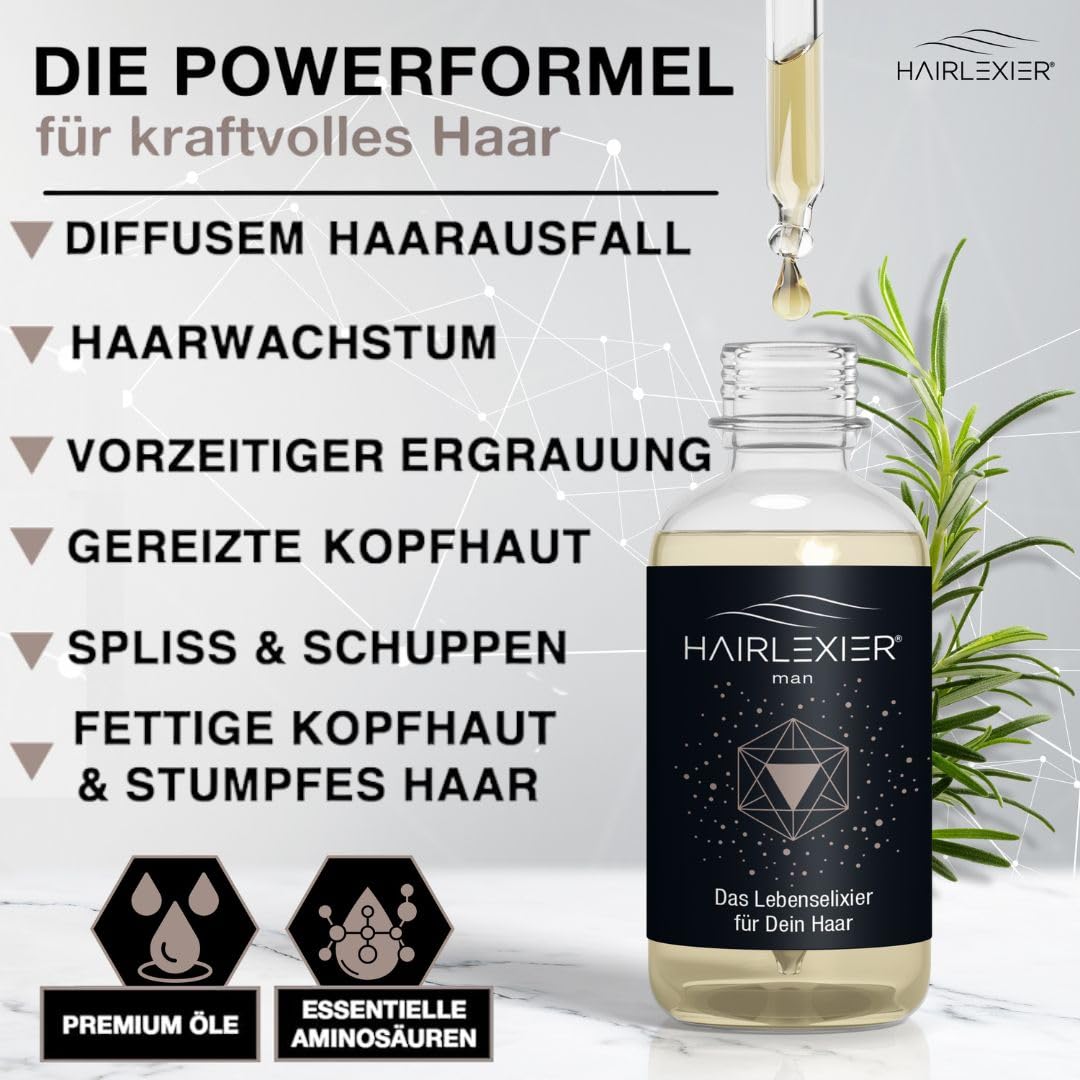 Remedio para el crecimiento del cabello masculino: suero natural para el cabello contra la pérdida difusa, aceite de romero para el cabello, aceite capilar con aceite de ricino, aceite de