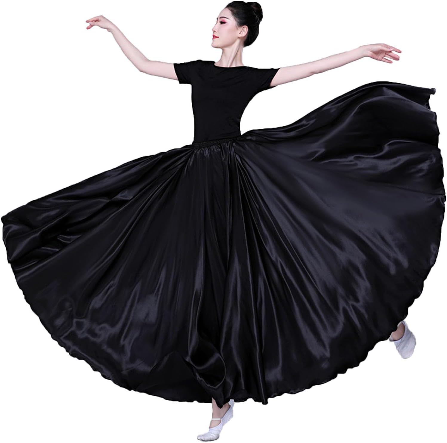 Women Satin Full Circle Ankle Length Swing Long Skirt Belly Dance Costume for Stage Performance