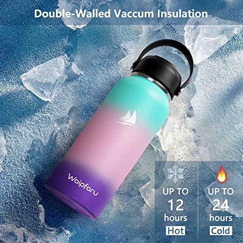 Waipfaru Insulated Water Bottle 32Oz, Stainless Steel Water Bottles With Straw Lid, Metal Sports Water Bottle Keep Cold & Hot, Double Wall Vacuum Wide Mouth Sweat-Proof For Sports Travel, Gradient #TOP2