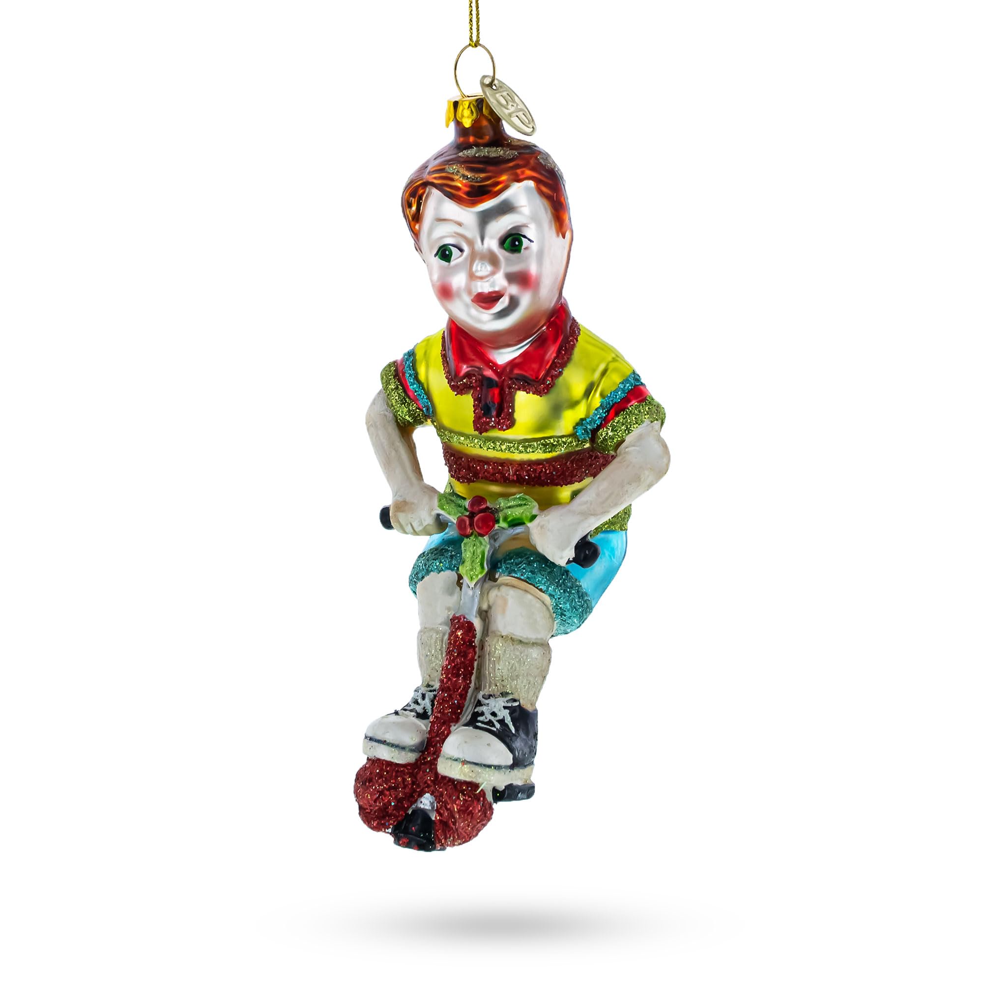 Décoration de Noël en verre garçon sautant, suspendu festif figurine pour arbre de fête