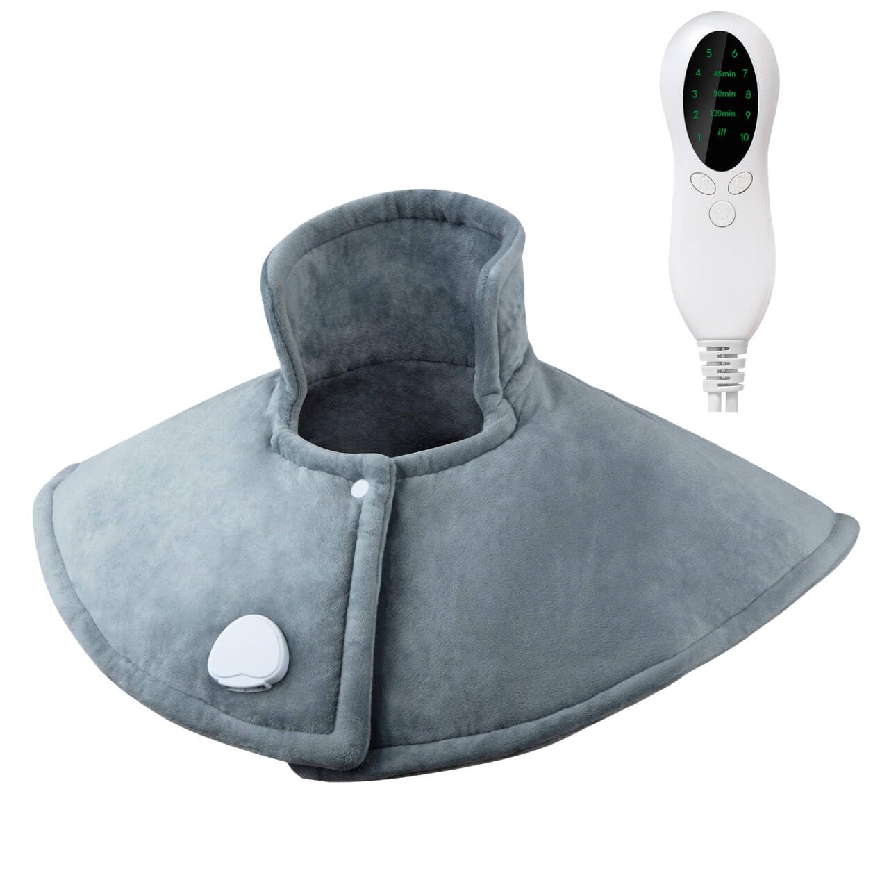 Uplayteck Termoforo Cervicale e Spalle, Cuscino Cervicale Termico, 10 Temperature, 3 Timer di Spegnimento Automatico, Riscaldamento Rapido, Adatto per Compleanno, Natale, Anniversario, Grigio, 45 x 50