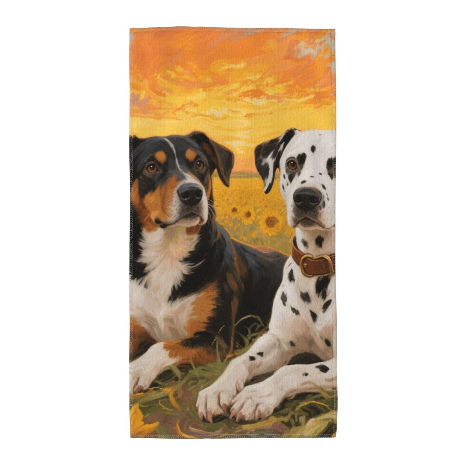 FekiLoot Absorbent Hand Towels 12"X24" Decorative Bathroom Towel Soft Microfiber Face Towel Dog Paint and Sunset Dish Kitchen Towels for Bathroom Kitchen Hotel Spa Bath Towels
