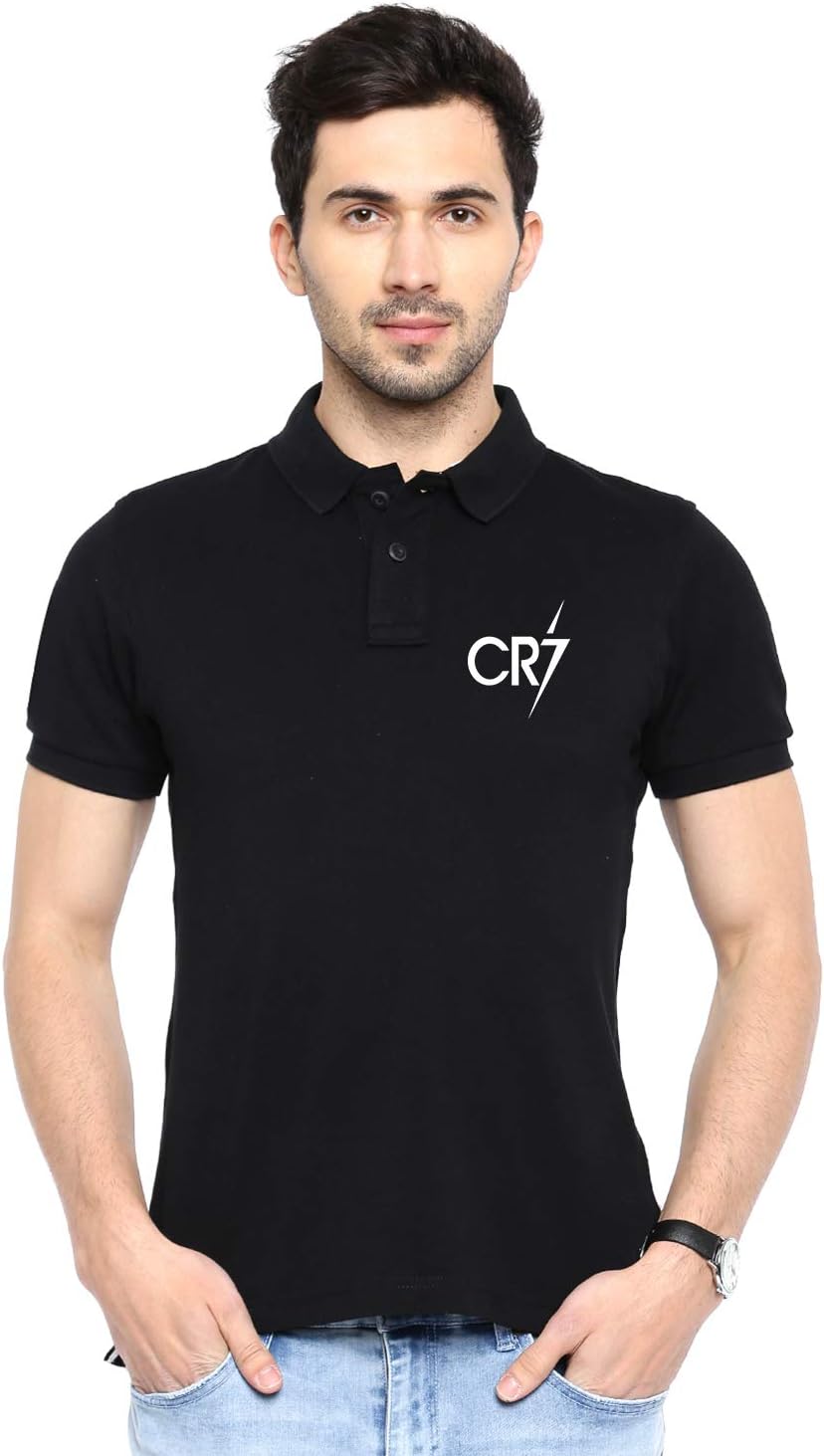 VfashionCR7(2) Logo Polo T-Shirt Black 100% Cotton Messi t-Shirt FCB arsnal