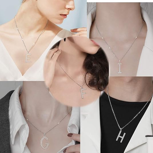 Besilver Collana Iniziale In Argento Sterling 925 Con Zirconi Cubici, Catena 50 Cm, Regalo Idea Damigella
