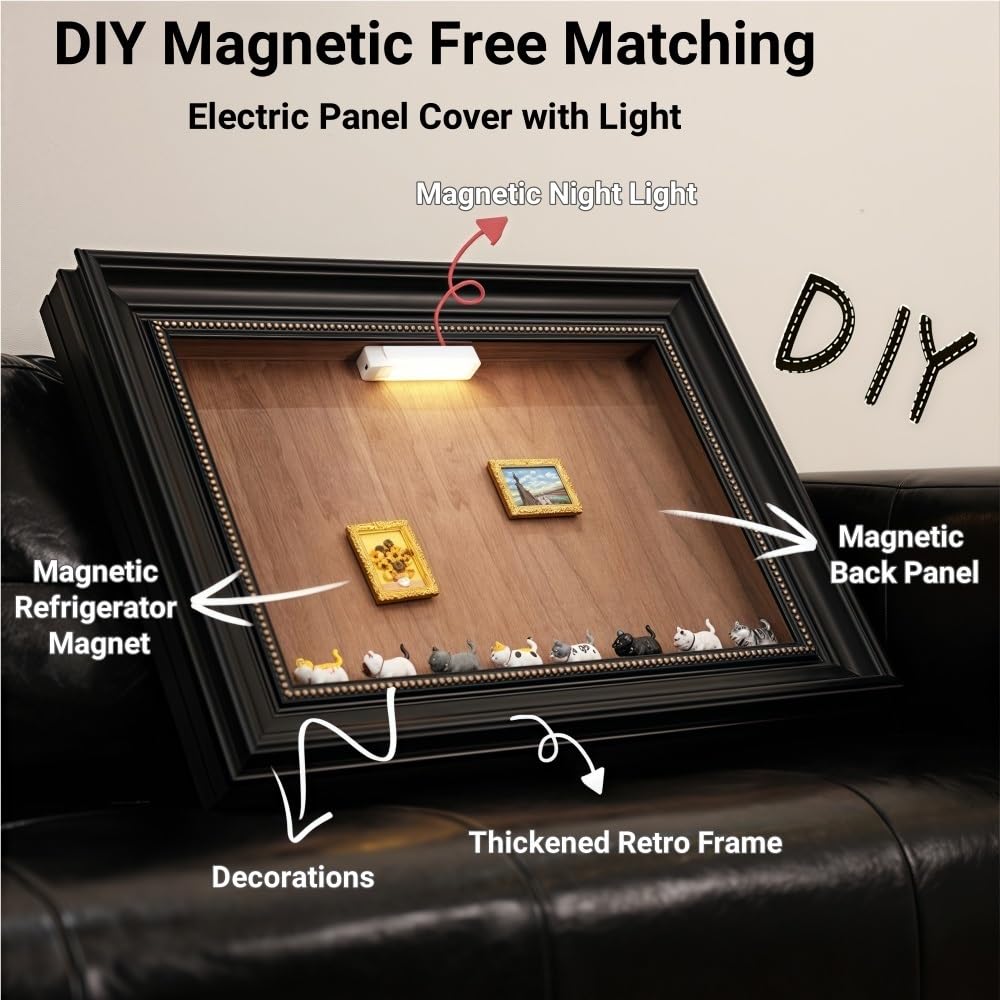 Decorative Electric Panel Cover - Magnetic Breaker Box Cover with Wood Frame for Wall, Stylish Fuse Box Hideaway for Entryway & Living Room (23.6"x17.7")