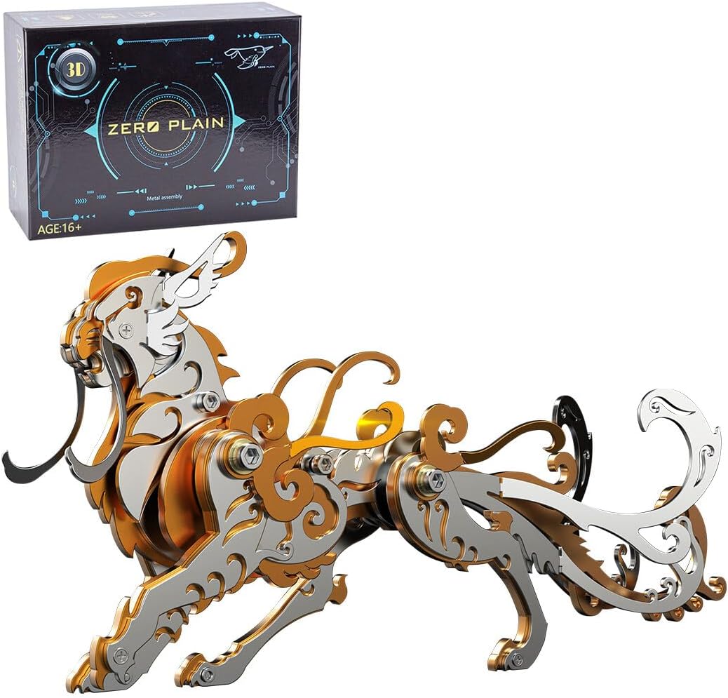 3D Metal Puzzle Mythical Beasts Model Kit, 88PCS 3D Assembly Mechanical Lu'wu Tiger Building Kit, Unique Desk Creative Art Decorations Gift for Adults