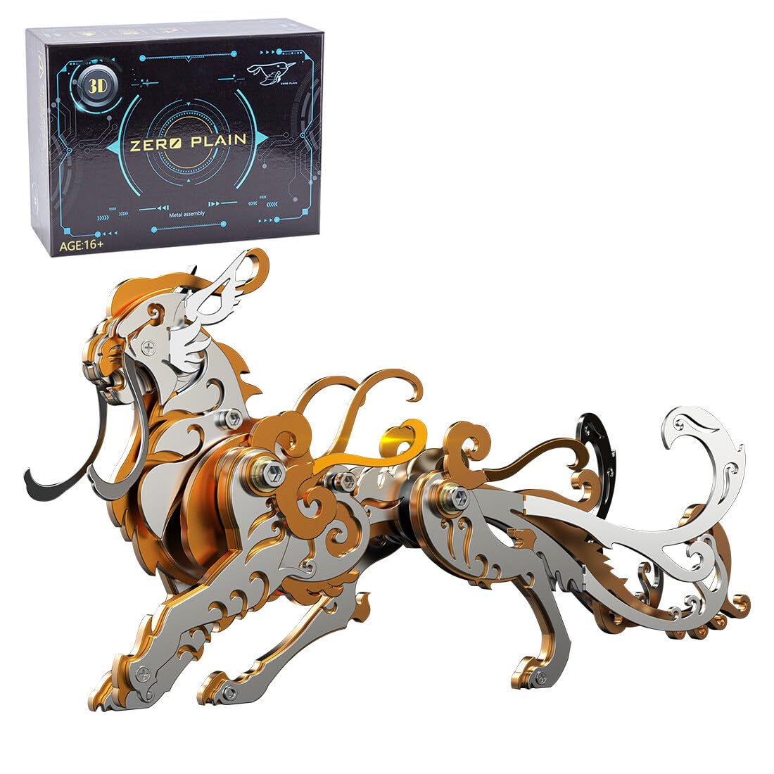 3D Metal Puzzle Mythical Beasts Model Kit, 88PCS 3D Assembly Mechanical Lu'wu Tiger Building Kit, Unique Desk Creative Art Decorations Gift for Adults