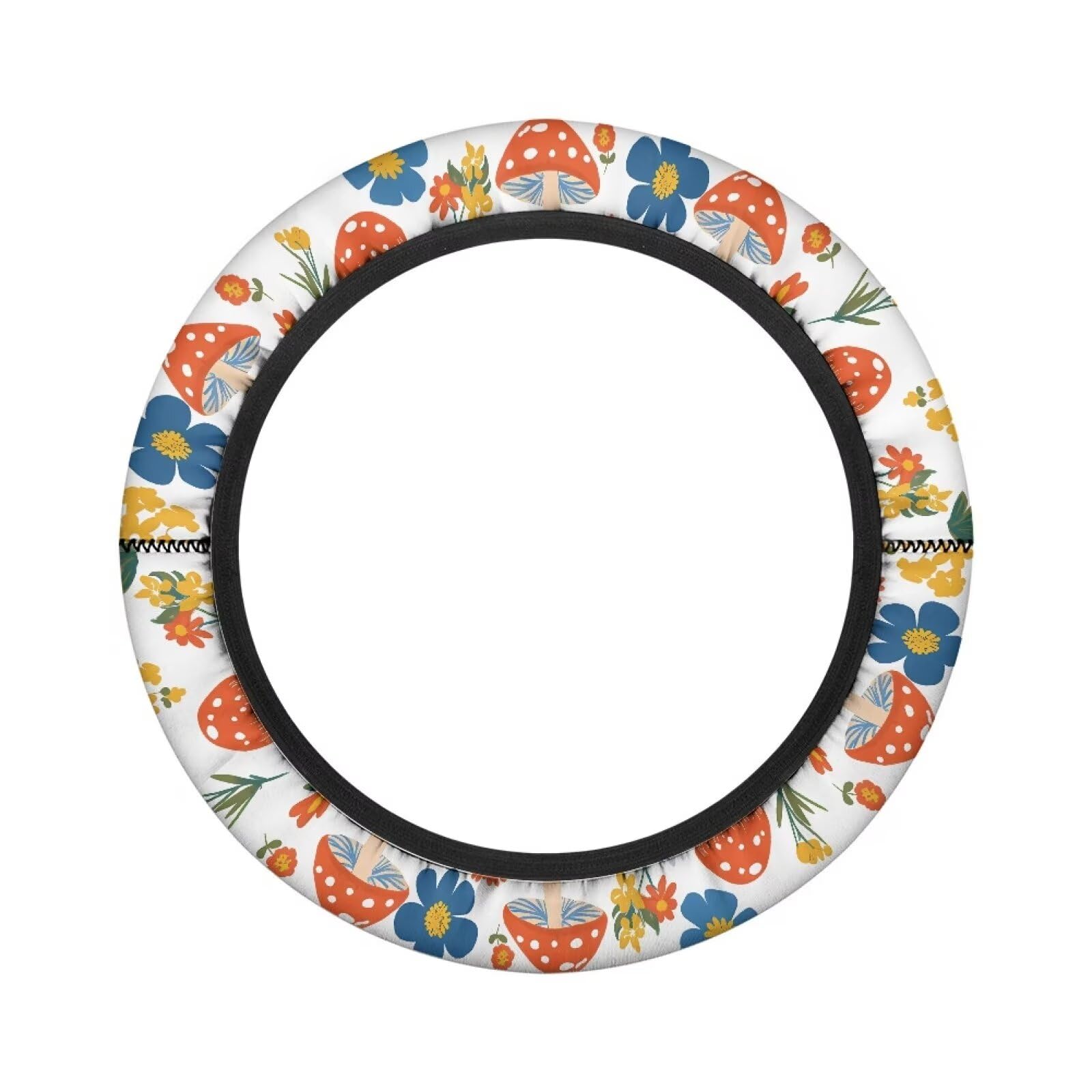 Boatee Mushroom Golf Cart Steering Wheel Covers Floral Golf Cart Accessories Steering Wheel Cover 14 Inch Steering Wheel Protector Steering Wheel Wrap Suitable for All Weather White