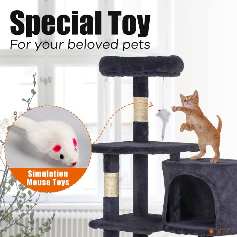 Cat Tree 95CM, Actask Multi-Level Cat Tower for Indoor Cats with Scratching Posts, Stable Cat Climbing Tower for Kitty Kitten, Dark Grey