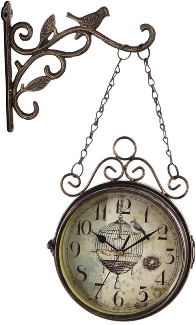 Vintage Wrought Iron Double Sided Wall Clock Creative Wall