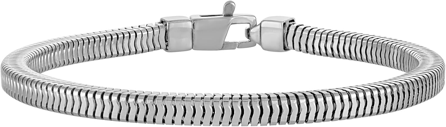 Bulova Men's Jewelry Rhodium-Plated Polished Sterling Silver-Tone Bracelet, Squared Snake Chain, Length 8.5" Style: BVB1203-WSNA
