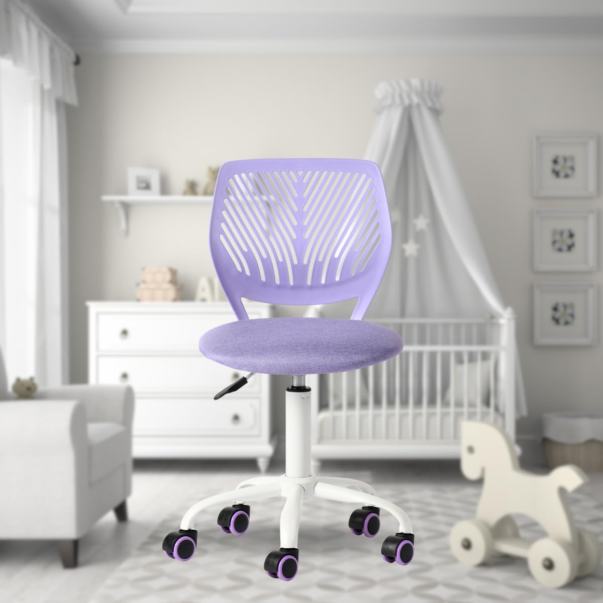 FurnitureR Sedia da ufficio multiuso per bambini, sedia da lavoro senza braccioli in altezza regolabile, sedia da studio girevole colorata per scuola e ufficio, viola Morandi