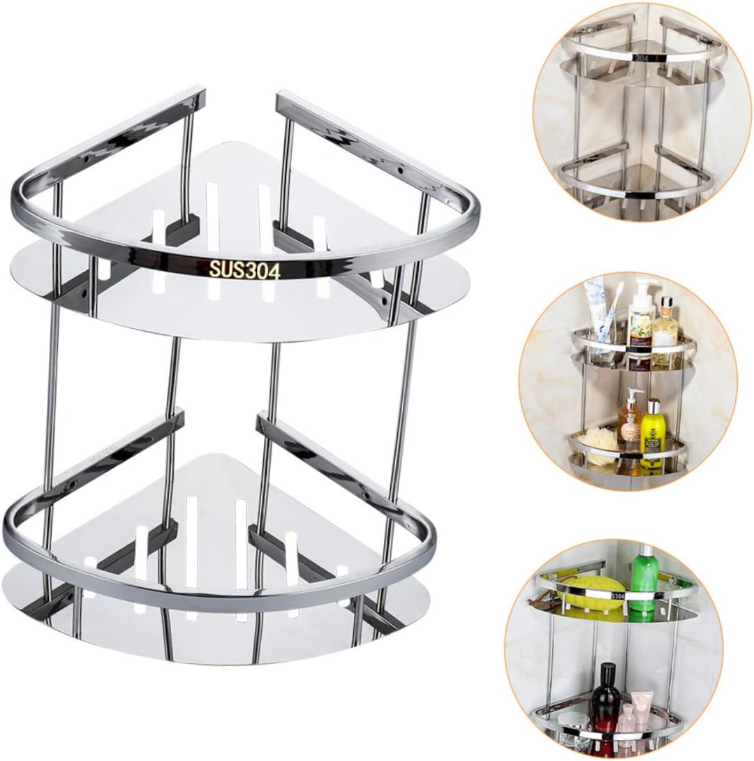 Cabilock Stainless Steel Triangle Double Layer Corner Rack Storage Shelf for Bathroom Design Space Saving Organizer Multifunctional Corner