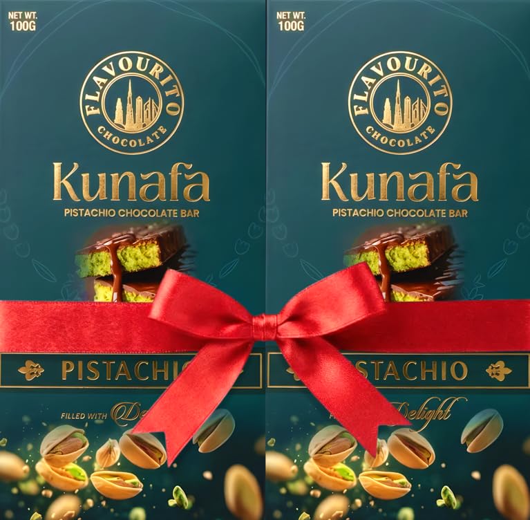 Image of Flavourito Kunafa Pistachio Chocolate Bar 100g, Satisfying, Sharp Snap Of Smooth Milk Chocolate that Gives Way to a Creamy, Rich, and Nutty Pistachio DECADENT FOODS (Pack Of 2)