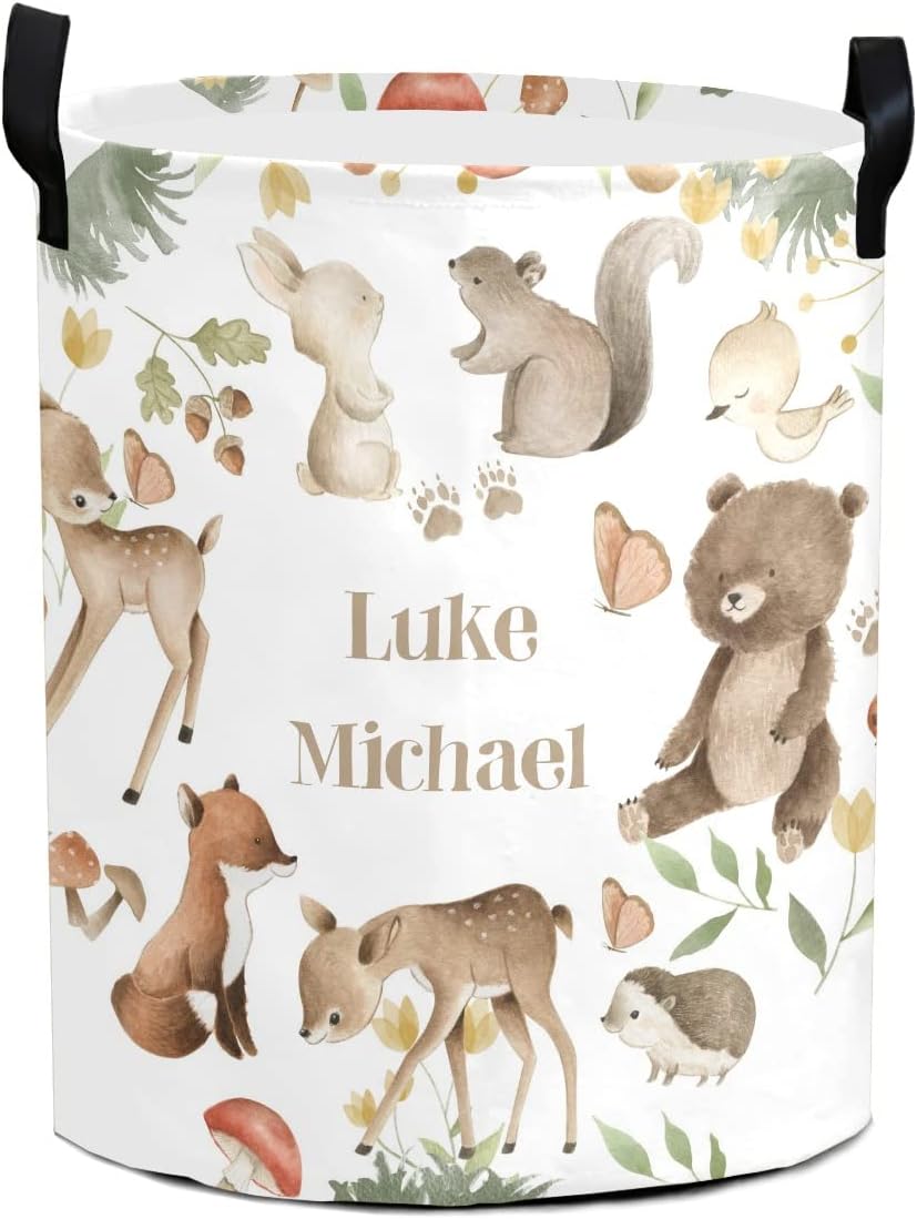 Custom Woodland Forest Animals Safari Laundry Basket Hamper for Clothes Storage Basket for Blanket in Living Room Toy Basket for Nursery Storage Option 5