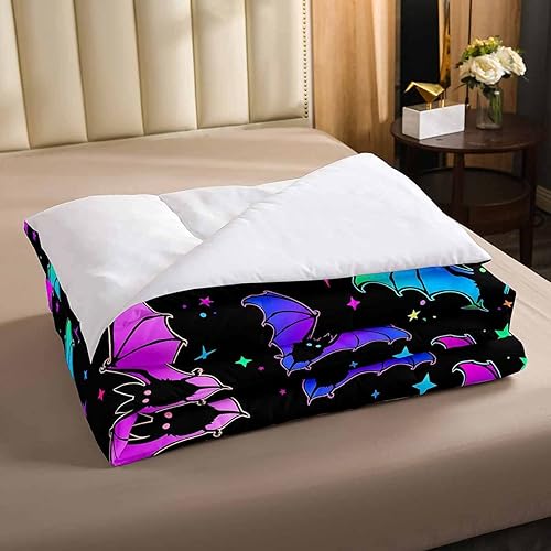 Miniatura 2 de Feelyou Juego de ropa de cama con diseño de murciélagos, color verde azulado y morado, juego de edredón degradado para niños y niñas, 2 fundas de