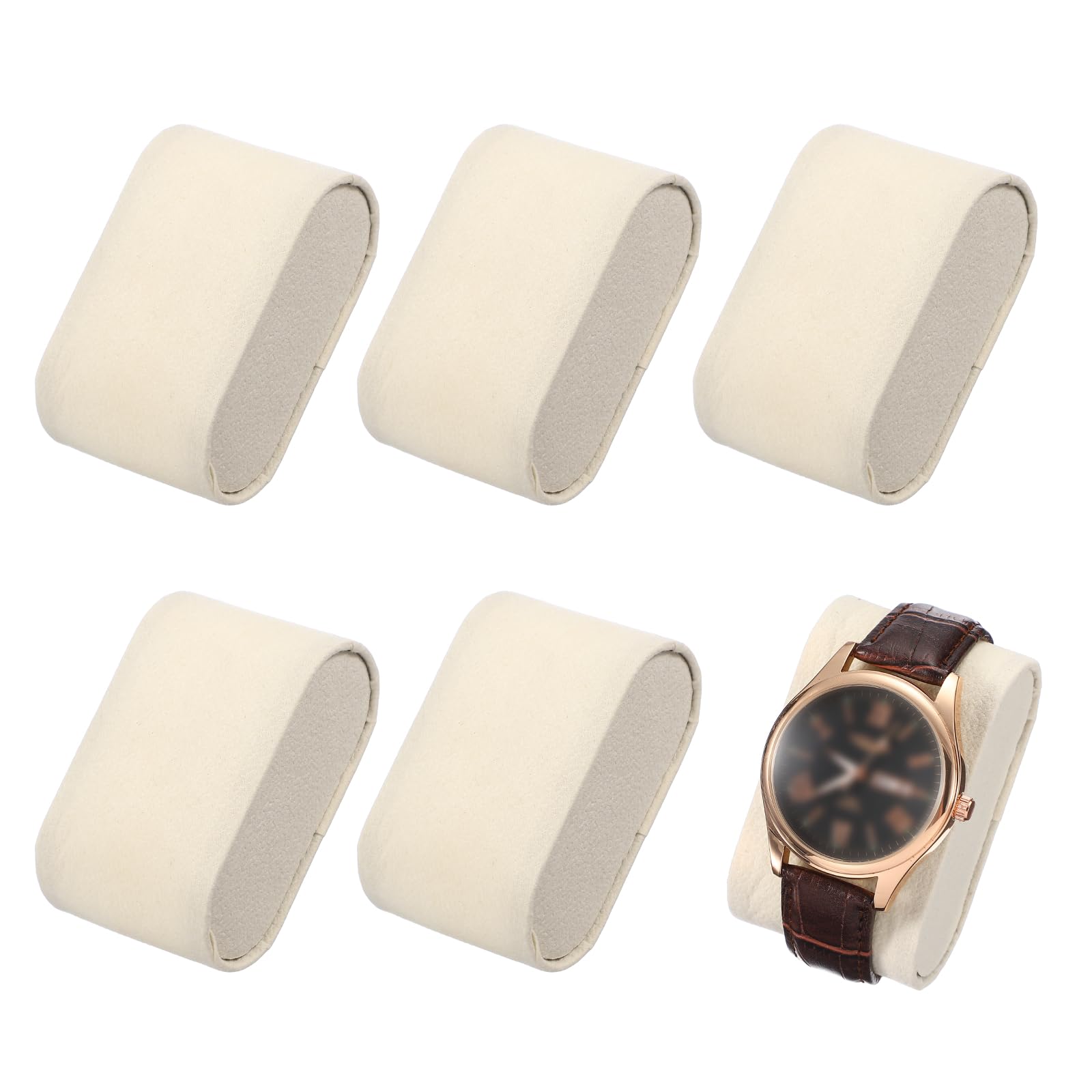 Almohada de reloj de terciopelo perlado beige para cajas de regalo y pulseras de sourcing map