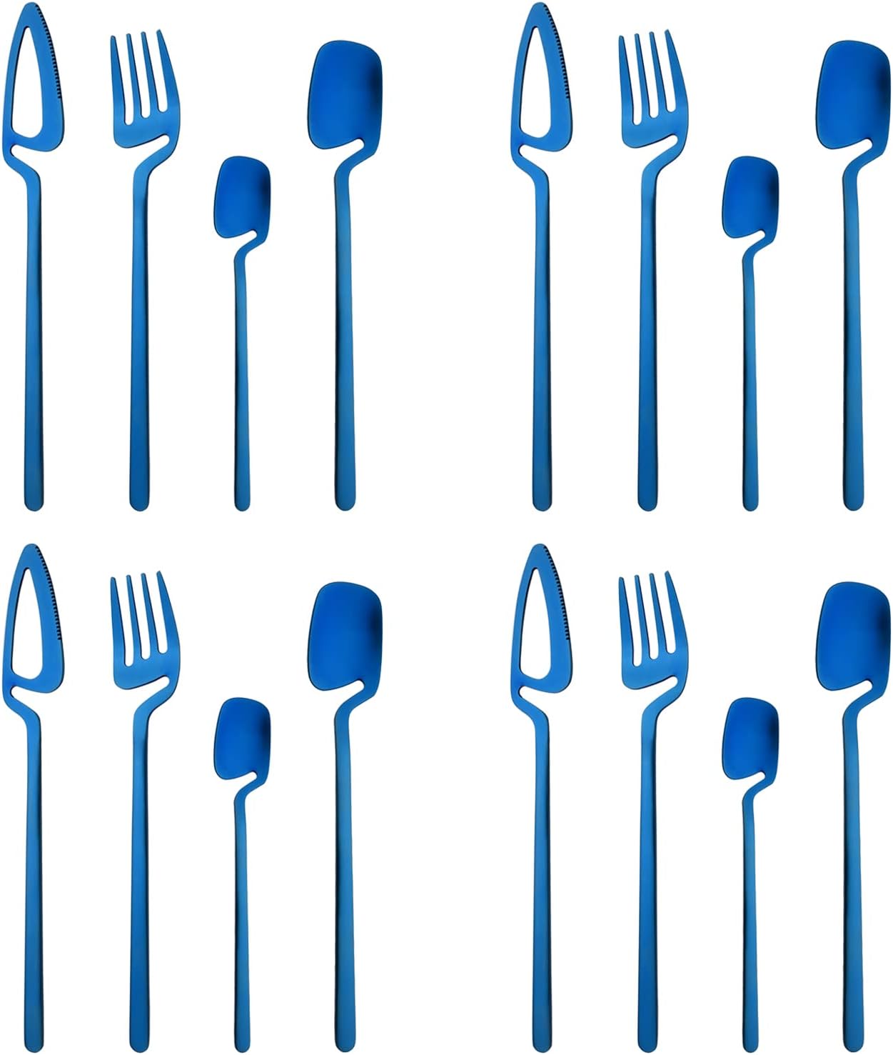 Cute Flatware Set, Blue Matte Silverware Set for 4, Satin Finish 16-Piece Stainless Steel Cutlery Set, Knife Fork Spoon Set for Home Hotel Restaurant, Hanging Cup Design, Dishwasher Safe