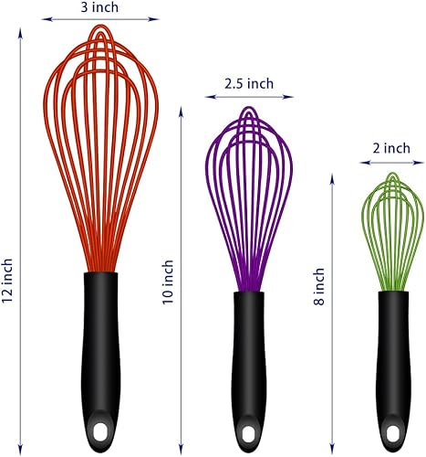 Miniatura 6 de OYV Batidor de silicona apto para lavavajillas, diseño sellado a prueba de agua, juego de 3, batidores de cocina profesionales para cocinar