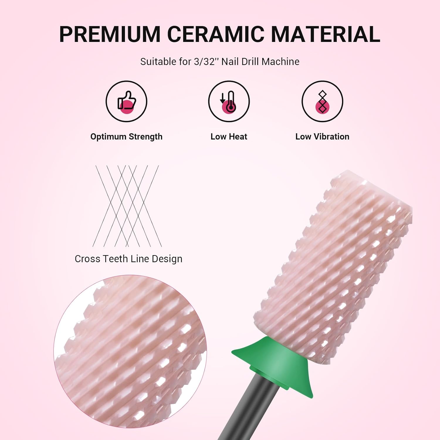 MelodySusie Nail Dust Collector with Ceramic Chamfer Flat Top Large Barrel Nail Drill Bits