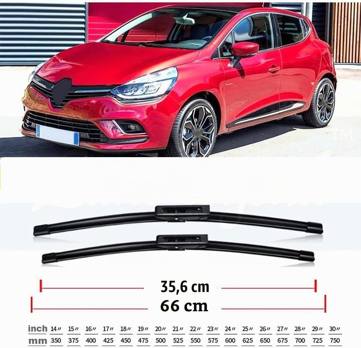 Kit de 3 Essuie-Glaces Compatible avec Clio 4 (2012-2018) | Avant 26"+14" & Arrière 10" | Silencieux