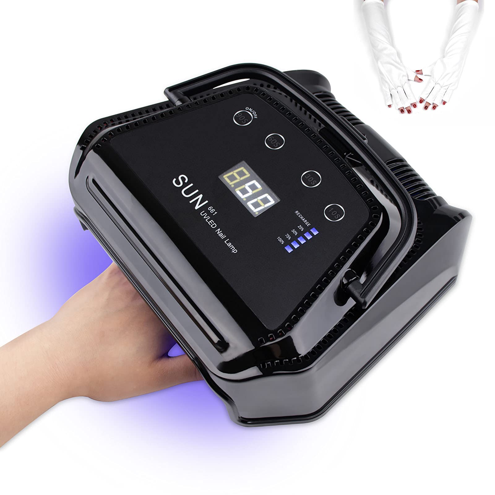 Lámpara LED UV Portátil Inalámbrica 72W Lámpara de Máquina de Luz para Secador de Uñas Recargable para Esmalte de Secado de Manicura Profesional con Guantes Anti-UV