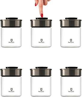 BURI Lot de 6 bocaux de conservation sous vide, 700 ml, avec couvercle en acier inoxydable et mécanisme à clic sous vide, hermétiques, anti-mites, empilables, passent au lave-vaisselle, anti-fuite