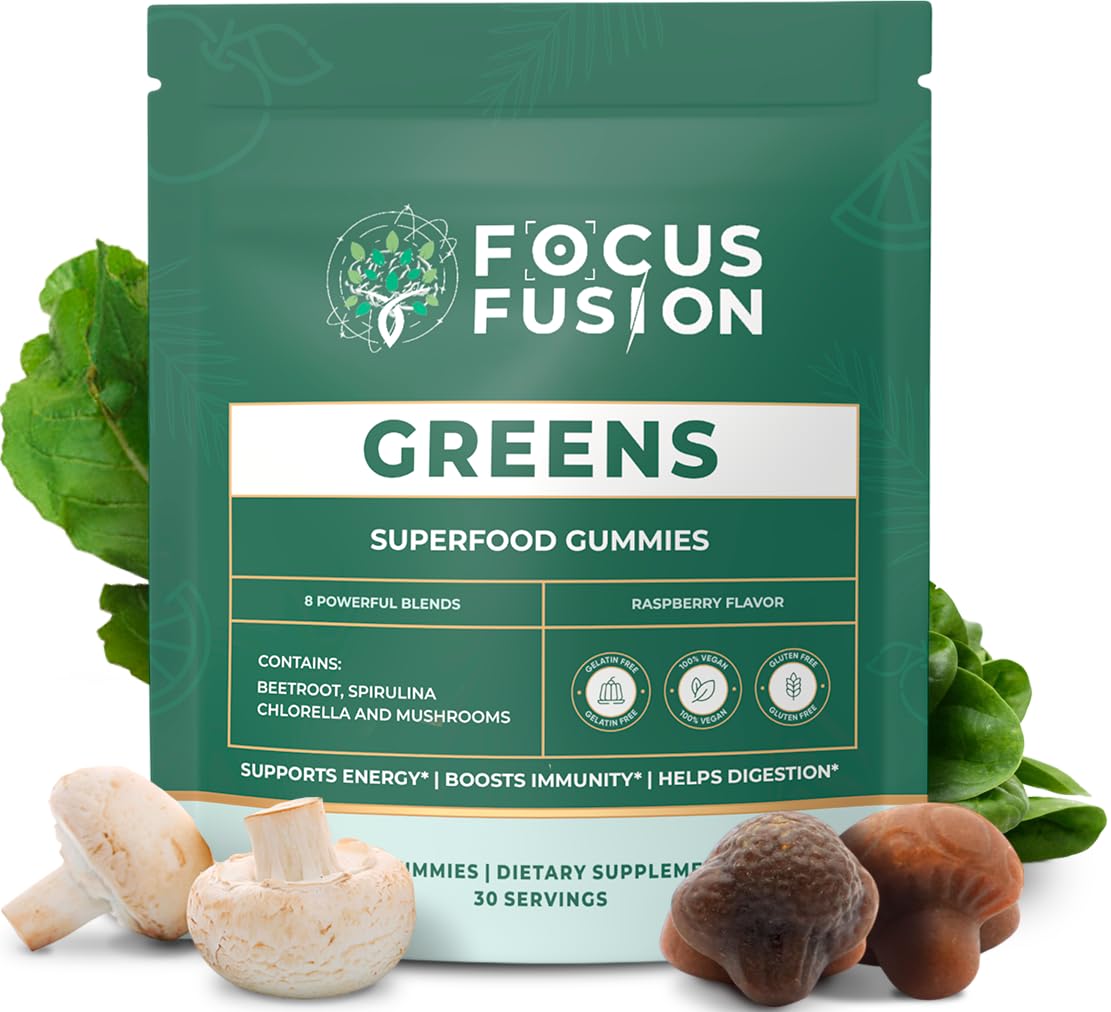Focus Fusion Supergreen – Superfood Gummies | Organic Greens & Beet Root Gummies with Plant-Based Blend | Daily Plant-Based Supplement with 74 Fruits & Vegetables | Chewable Gummies 1