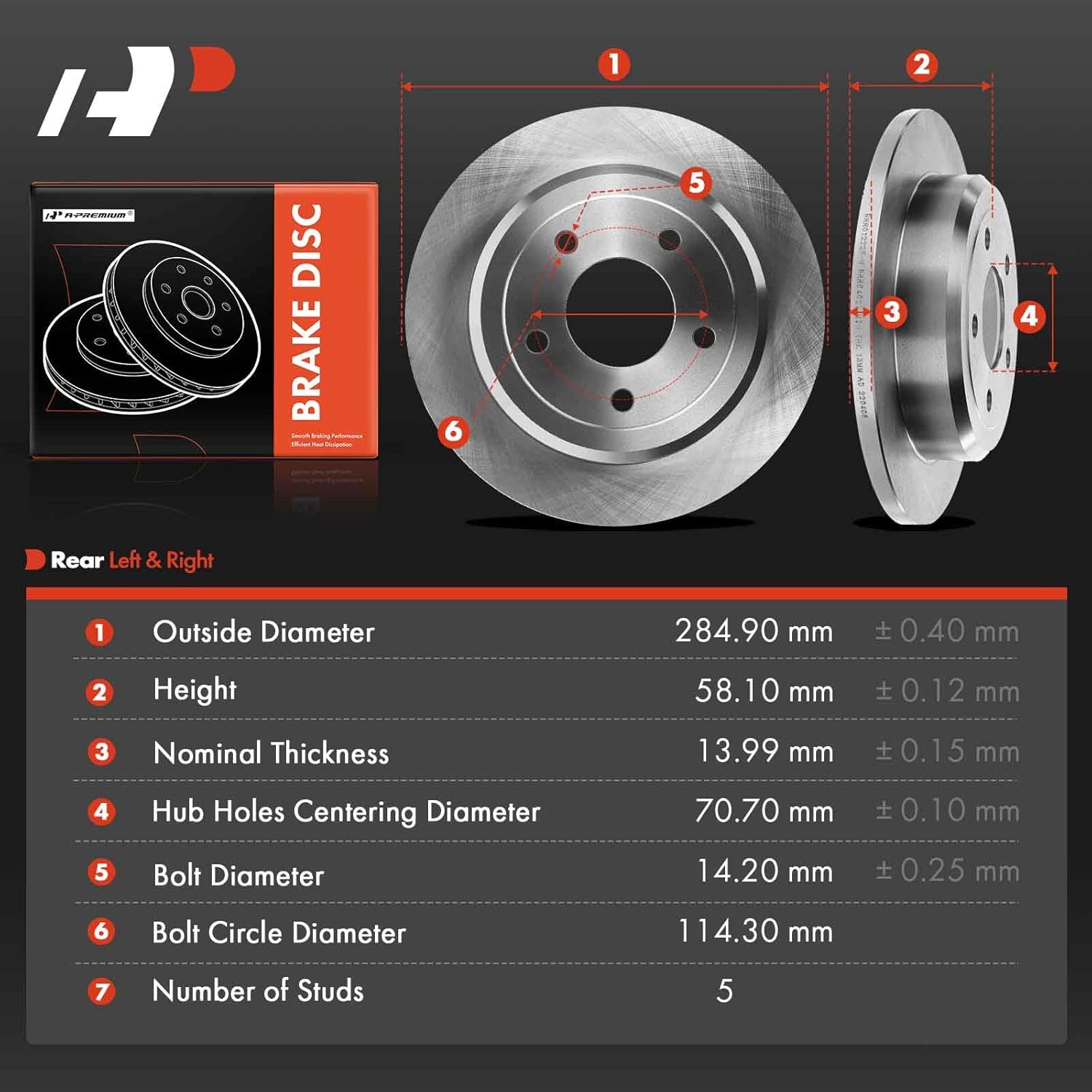 A-Premium 11.22 inch(285mm) Rear Solid Disc Brake Rotors Compatible with Select Ford, Lincoln and Mercury Models - Crown Victoria 1996-2002, Town Car 1996-2002, Grand Marquis 1996-2002, 4.6L, 2-PC Set