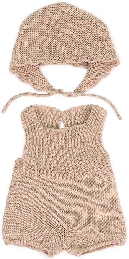 Dolls: Knitted Doll outfit 38cm - Romper & Bonnet, made of recycled materials, for 38cm Baby doll. Model: Romper & Bonnet in beige.