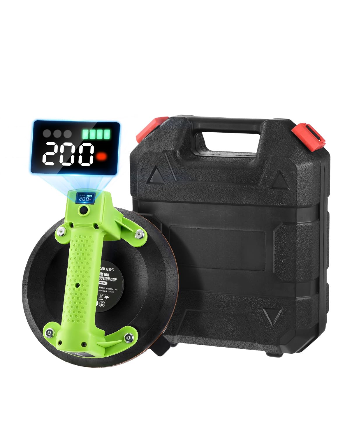 Electric Suction Cups for Glass, 8" Tile Suction Cup Vacuum Lifter with LCD Display and Battery, 200KG Load Capacity Heavy Duty Lifting Tool for Floor, Tiles, Marble, Windows