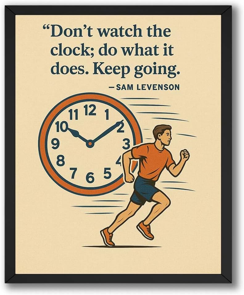 InkFlow Posters Keep Going Poster - Time Focus Motivation Illustration - Runner and Clock Modern Graphic Print - Inspiration Wall Decor for Office, Gym, Study - 24x32 Unframed Canvas Print