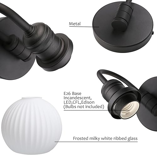 Miniatura 6 de Yosoan Aplique de pared de baño vintage de latón bohemio con pantalla a rayas, 1 lámpara industrial con cable para montaje en pared, pantalla de