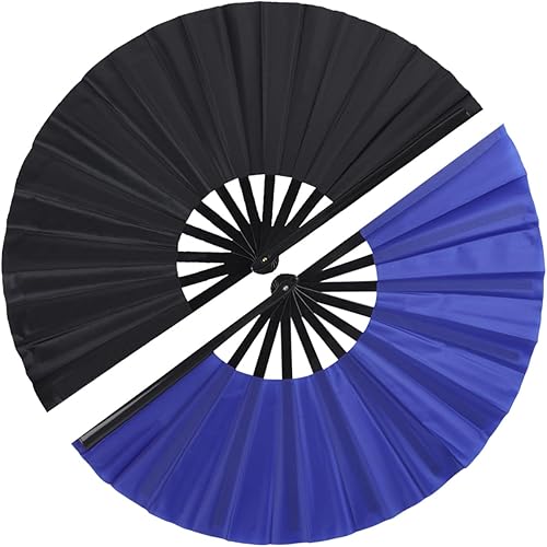 Miniatura 21 de Paquete de 2 abanicos de mano plegables grandes, abanicos de tela retro vintage de tela de nailon, ventilador de mano chino de Kung Fu Tai Chi para