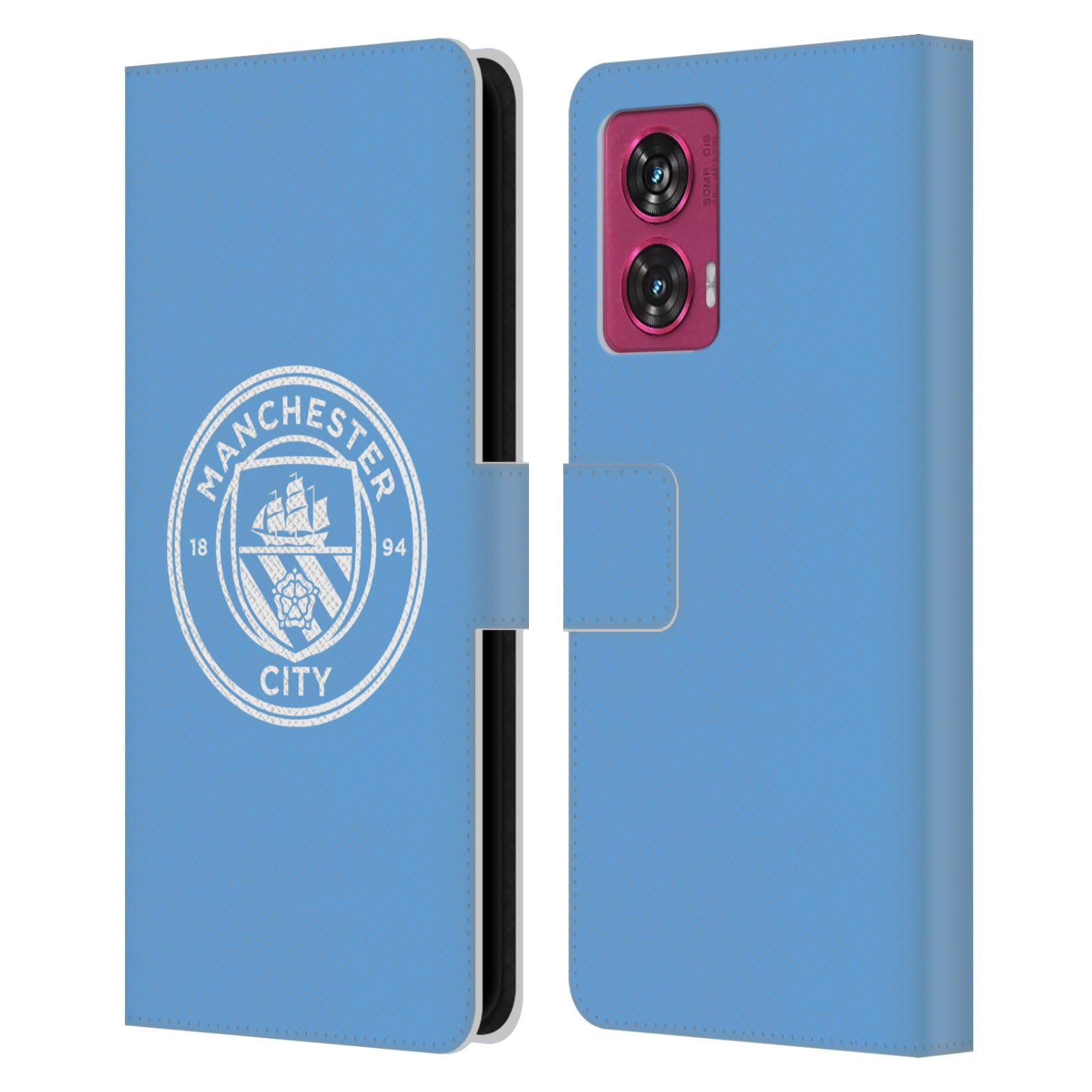 Head Case Designs Officially Licensed Manchester City Man City FC Blue White Mono Badge Leather Book Wallet Case Cover Compatible with Motorola Edge 50 Fusion