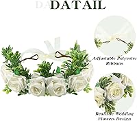 Vista 3 de Honoson Collar de flores de boda para perro, corona ajustable de rosas blancas artificiales con lazo de cinta, traje de mascota cachorro y gato