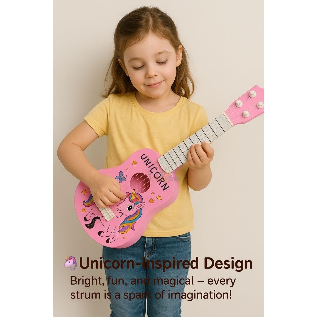 Toy Imagine™ Toy Guitar for Kids | 4 String Ukulele Guitar for Beginners | Musical Instrument Toy Gift for Boys Girls Age 3–10 |Toddlers & Children (17 Inch Unicorn Theme) - Image 4 thumbnail