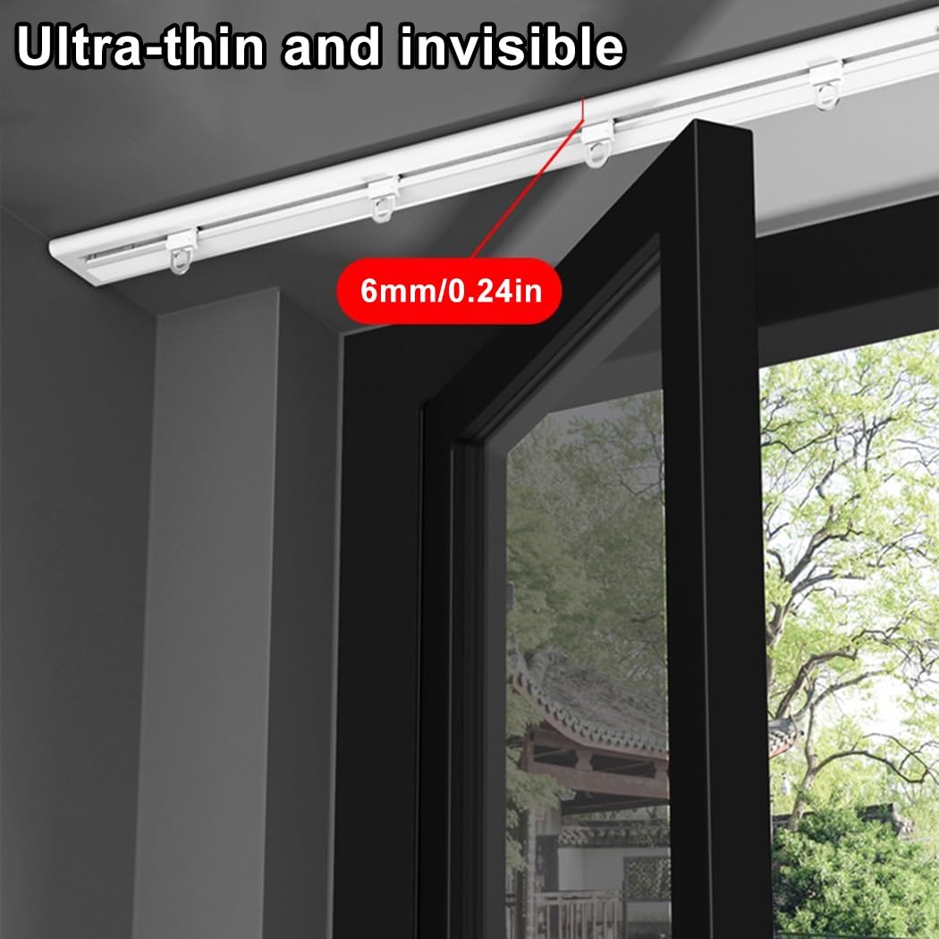 Ultra dünne unsichtbare Deckenhalterung, Schiene, 600 cm (4 x 150 cm), für Wohnzimmer, Schlafzimmer, Raumteiler, einfache Installation, weißes Vorhangschienensystem