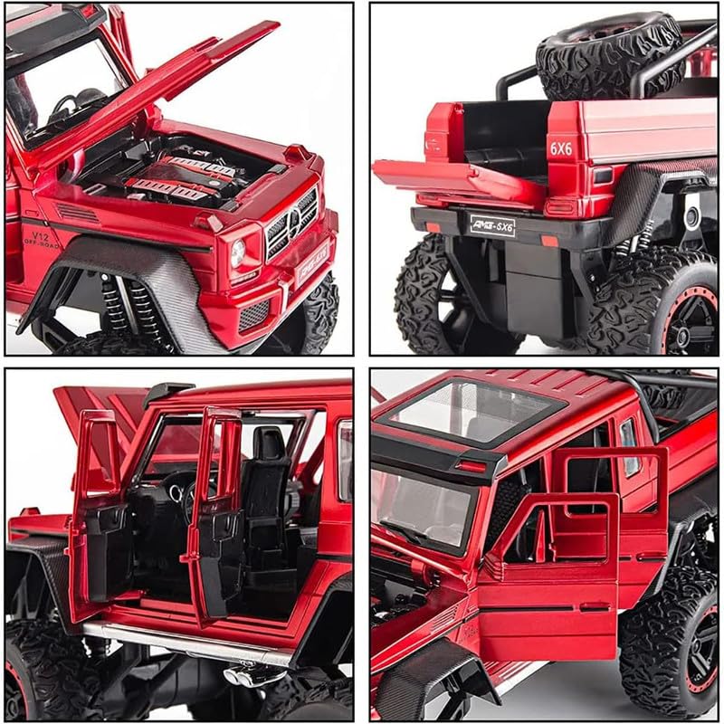 Image of Kids Model 1:24 AMG 6X6 Die Cast Metal Car Pull Back Action Opening Doors with Realistic Engine Sound Lights Toy Car Gift for Boys - Red