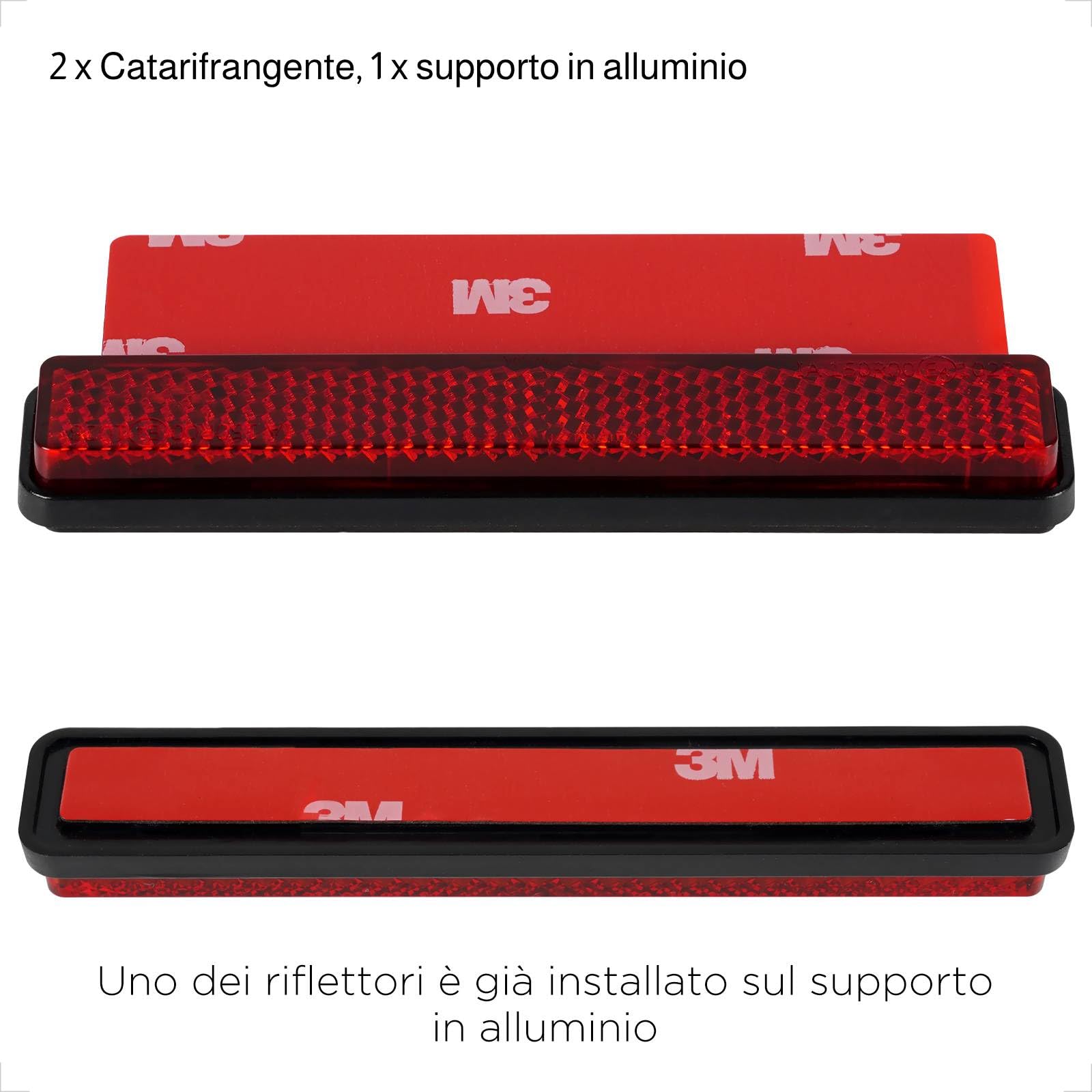 evermotor Catarifrangente Posteriore Moto 108 x 18 x 12mm E4 Omologato, Catadiottro Cat's Eye Posteriore con Piastra Portatarga in Alluminio Autoadesiva, Adesivi Catarifrangenti 2 Pezzi