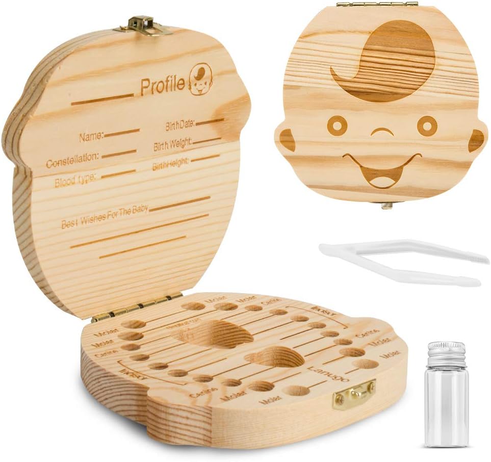 Teeth saves box for children and girls, Children in souvenir wood gift, Accumulation of teeth (Boy)